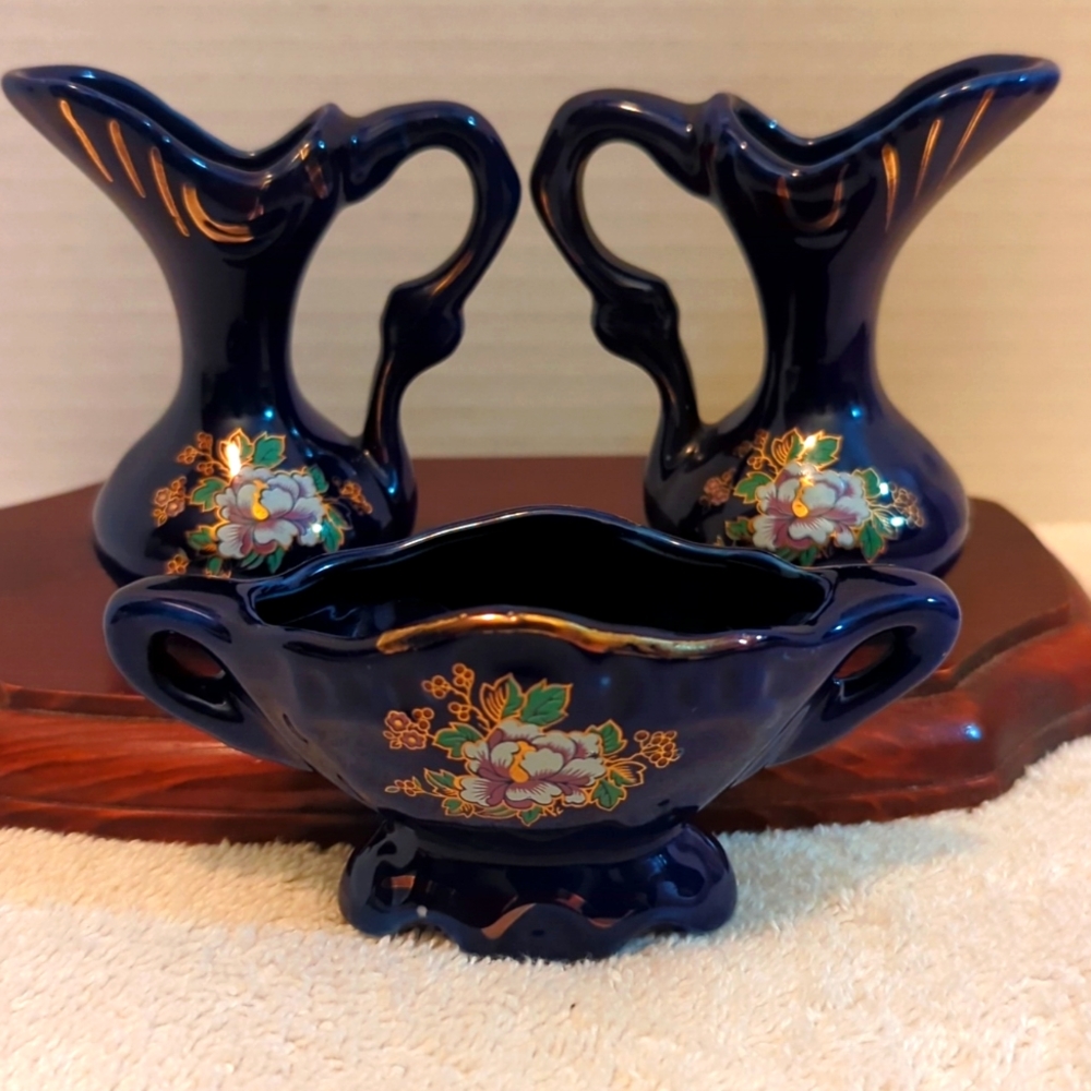 Vintage 3 Pc. Miniature Pitchers And Vase.  China.